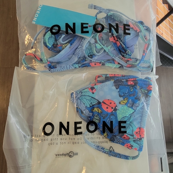 NWT ONEONE Swimwear Bikini Set Flutter Fancy Blue Butterfly Ariel Ladybug - Picture 3 of 3